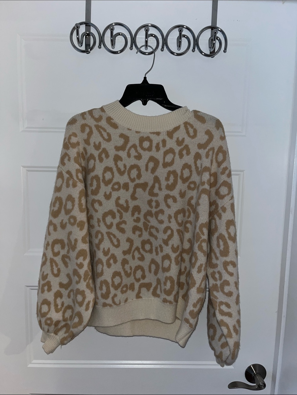 Gilli Cream and Tan Leopard-Print Crewneck Sweater